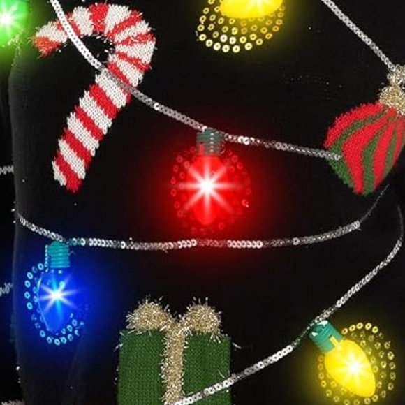 NWT UGLY Christmas Sweater BLUE LED Ornaments Lights Up - Picture 4 of 6